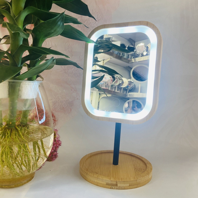 LED Mirror with Bamboo Frame/Stand
